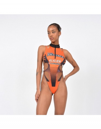 Tight Letter Printed Hollowed-out One Piece Bodysuits Sleeveless Halter #797135 $25.30 USD, Wholesale Fashion Bodysuits