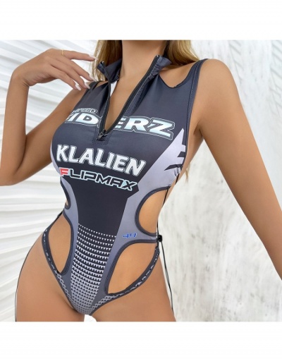 Replica Tight Letter Printed Hollowed-out One Piece Bodysuits Sleeveless Halter #797135 $25.30 USD for Wholesale