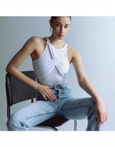 Replica Patchwork White Sleeveless Bodysuits For Women Sleeveless Crew Neck #797139 $18.56 USD for Wholesale