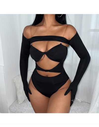 Hollow Out  Sexy Black Bodysuit Sets For Women Long Sleeve Boat Neck,Sweetheart Neck #797148 $27.16 USD, Wholesale Fashion Bodysuits