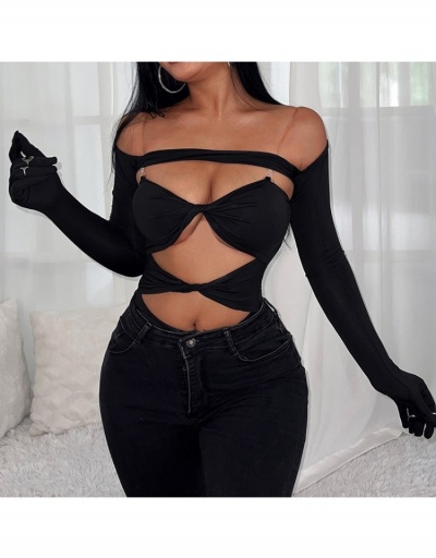 Replica Hollow Out  Sexy Black Bodysuit Sets For Women Long Sleeve Boat Neck,Sweetheart Neck #797148 $27.16 USD for Wholesale