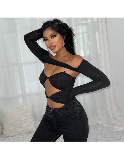 Replica Hollow Out  Sexy Black Bodysuit Sets For Women Long Sleeve Boat Neck,Sweetheart Neck #797148 $27.16 USD for Wholesale