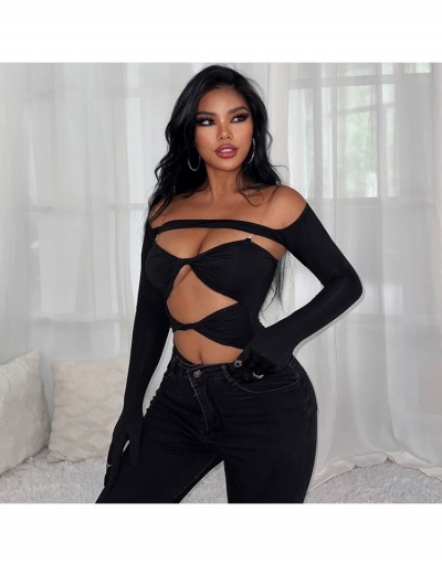 Replica Hollow Out  Sexy Black Bodysuit Sets For Women Long Sleeve Boat Neck,Sweetheart Neck #797148 $27.16 USD for Wholesale