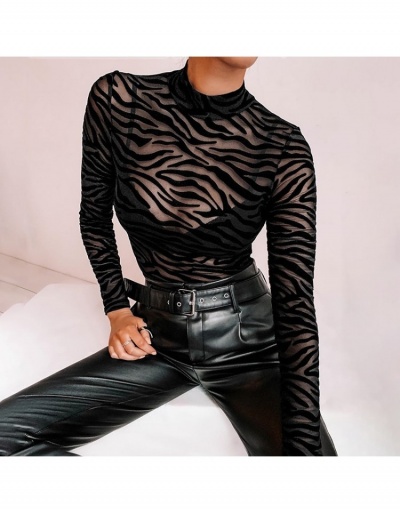  Zebra Stripes See Through Long Sleeve Bodysuits Long Sleeve Mock Neck #797154 $18.06 USD, Wholesale Fashion Bodysuits