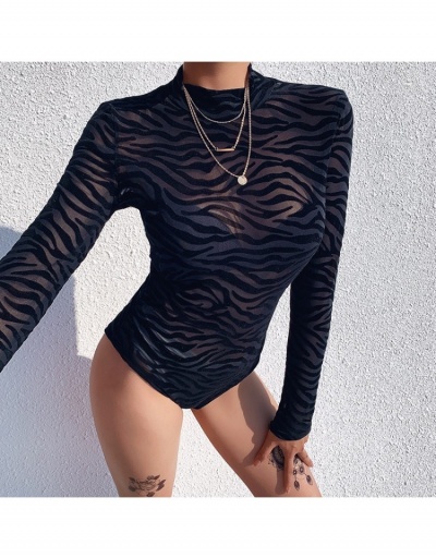 Replica  Zebra Stripes See Through Long Sleeve Bodysuits Long Sleeve Mock Neck #797154 $18.06 USD for Wholesale