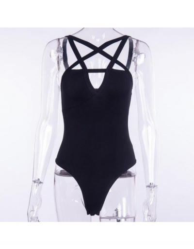 Replica Star Hollow Out Sleeveless Black Bodysuit Sleeveless #797155 $16.94 USD for Wholesale