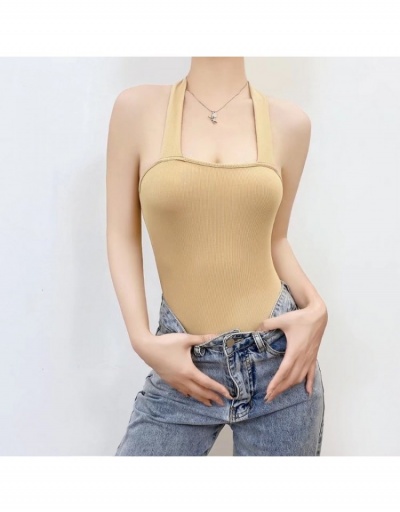  Summer Backless Halter Pure Color Bodysuit Sleeveless Halter #797157 $22.23 USD, Wholesale Fashion Bodysuits