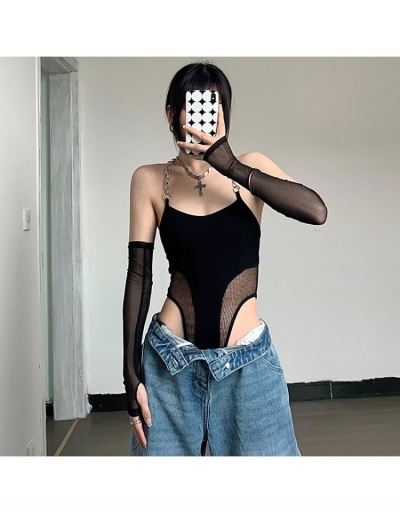 Sexy Black Patchwork Sleeveless Bodysuit With Arm Sleeve Sleeveless U Neck #797160 $21.13 USD, Wholesale Fashion Bodysuits