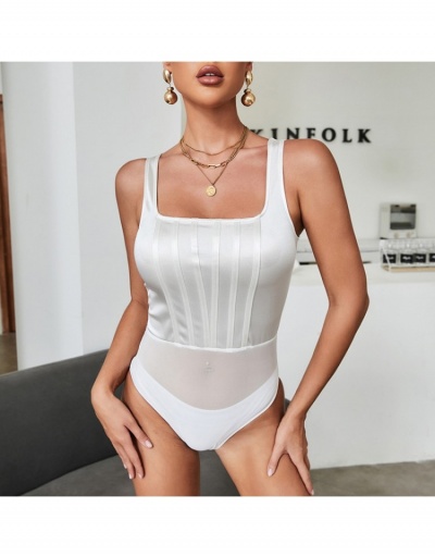 Replica  Sexy See-through Mesh Patchwork White Bodysuits Sleeveless Square Neck #797169 $34.94 USD for Wholesale