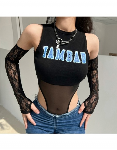 Replica  Gauze Letter Patchwork Sexy Lace Bodysuit Sleeveless O Neck #797184 $20.53 USD for Wholesale