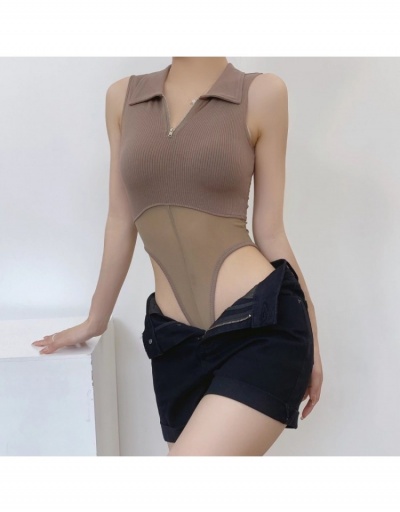 Replica Simple Design Solid Color See Through Sexy Bodysuits  Sleeveless Turndown Collar #797194 $28.65 USD for Wholesale