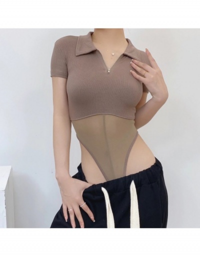 Summer Fashion Polo Neck Short Sleeve Gauze Sexy Bodysuits  Short Sleeve Turndown Collar #797195 $27.59 USD, Wholesale Fashion Bodysuits