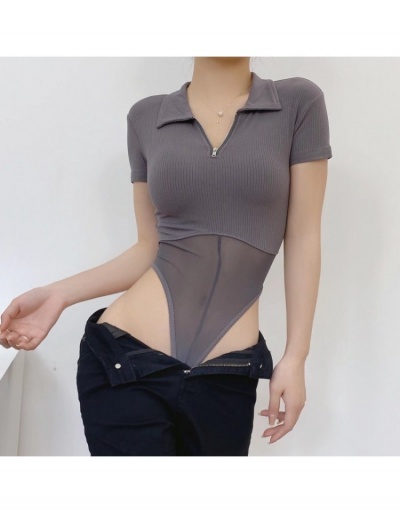 Replica Summer Fashion Polo Neck Short Sleeve Gauze Sexy Bodysuits  Short Sleeve Turndown Collar #797195 $27.59 USD for Wholesale