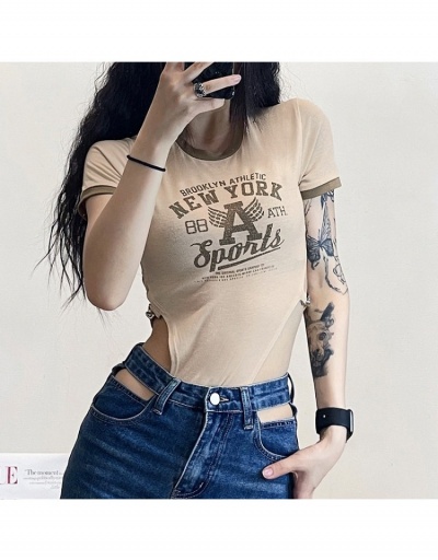 Vintage Style Letter Printing Short Sleeve Women Bodysuits  Short Sleeve O Neck #797205 $20.36 USD, Wholesale Fashion Bodysuits