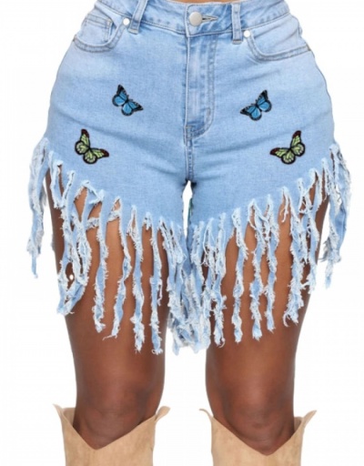  Fashion Sexy Butterfly Pattern Tassels Women's Denim Shorts #797228 $28.73 USD, Wholesale Fashion Jeans