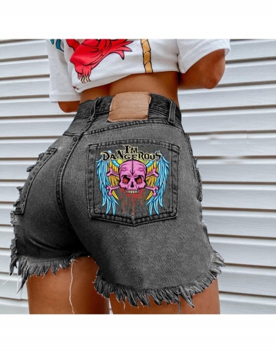 Replica Euro Style Skull Design Zipper Up Hole Tassels Short Pants  #797234 $24.21 USD for Wholesale