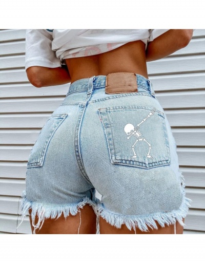 Hip Hop Style Skull Printing Hole Design Denim Short Pants  #797239 $26.07 USD, Wholesale Fashion Jeans