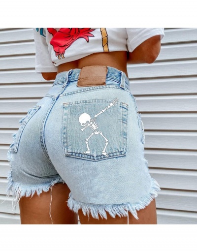 Replica Hip Hop Style Skull Printing Hole Design Denim Short Pants  #797239 $26.07 USD for Wholesale