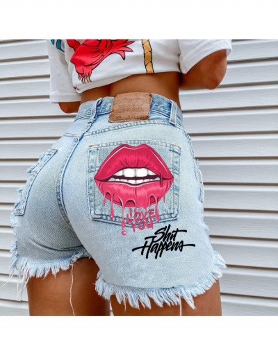 Street Style Lip Pattern Tassels Summer Short Pants  #797242 $24.21 USD, Wholesale Fashion Jeans