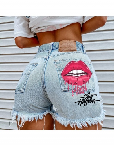 Replica Street Style Lip Pattern Tassels Summer Short Pants  #797242 $24.21 USD for Wholesale