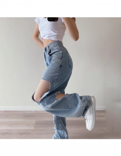 Replica Women Solid Denim Ripped Loose Long Jeans  #797245 $50.96 USD for Wholesale