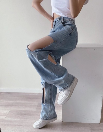 Replica Women Solid Denim Ripped Loose Long Jeans  #797245 $50.96 USD for Wholesale