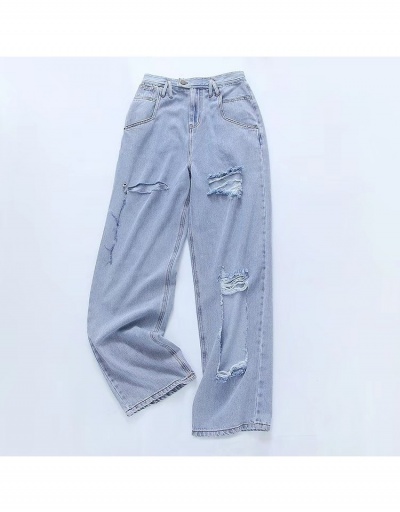 Replica Women Solid Denim Ripped Loose Long Jeans  #797245 $50.96 USD for Wholesale