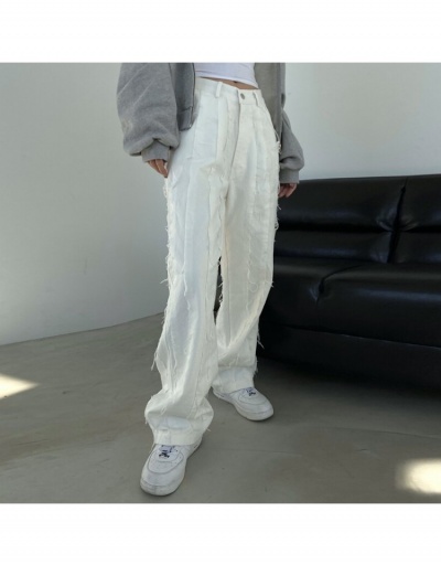  Street Versatile White Tassels Straight Jeans #797252 $25.90 USD, Wholesale Fashion Jeans