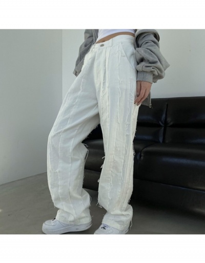 Replica  Street Versatile White Tassels Straight Jeans #797252 $25.90 USD for Wholesale