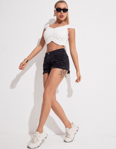 Replica  Women's Black Ripped High-waisted Denim Shorts #797273 $24.21 USD for Wholesale