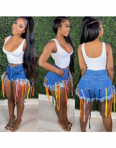 Summer Blue  Tassels Denim Shorts For Women #797288 $27.10 USD, Wholesale Fashion Jeans