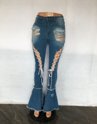 Replica Vintage Style Hollow Out Bandage Long Jeans  #797291 $37.90 USD for Wholesale