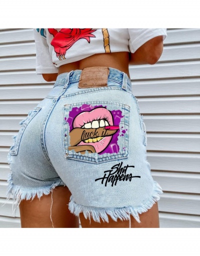 Replica  Women's Fashion Lips Printing Ripped Denim Shorts #797292 $23.28 USD for Wholesale