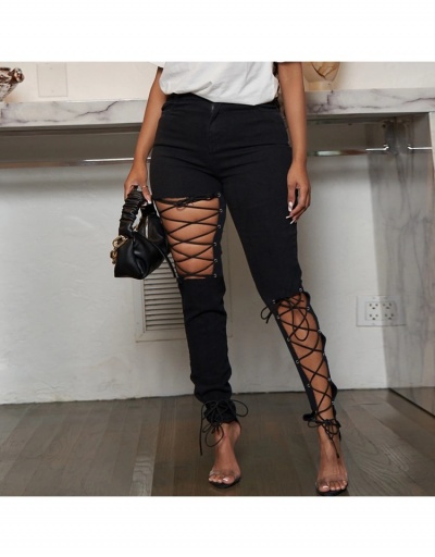 Replica Hollow Out Tie Wrap Designer Black Pencil Jeans #797299 $29.20 USD for Wholesale