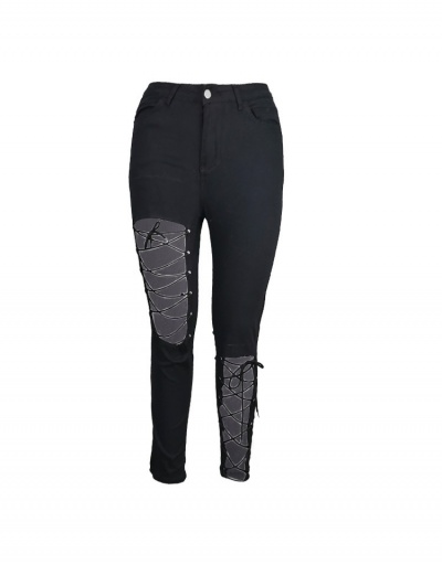 Replica Hollow Out Tie Wrap Designer Black Pencil Jeans #797299 $29.20 USD for Wholesale