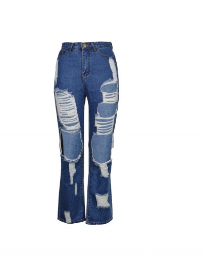 Replica High Waist Straight Hollow Out Ripped Jean Pants #797305 $22.75 USD for Wholesale