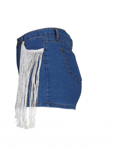 Replica Blue Tassel Denim Shorts For Women #797306 $21.63 USD for Wholesale