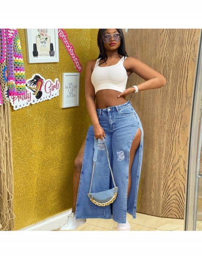 Replica Sexy Deep Slit Ripped Blue Jeans For Women #797308 $32.76 USD for Wholesale