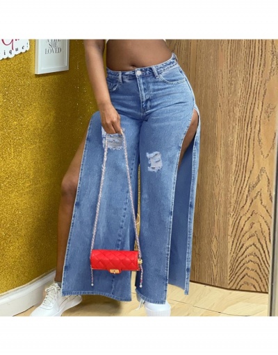 Replica Sexy Deep Slit Ripped Blue Jeans For Women #797308 $32.76 USD for Wholesale