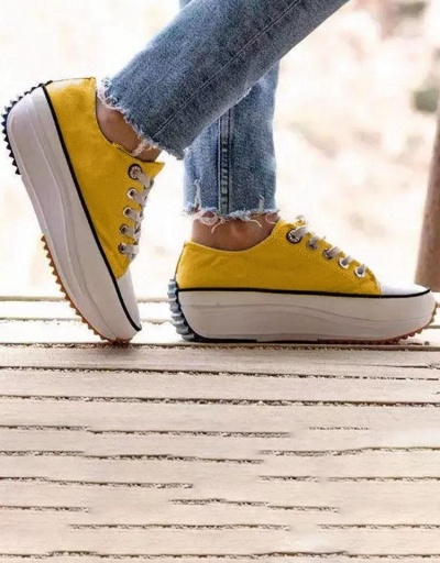 Replica Casual Lace Up Chunky Soles Canvas Shoes #797356 $33.03 USD for Wholesale