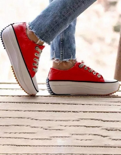 Replica Casual Lace Up Chunky Soles Canvas Shoes #797356 $33.03 USD for Wholesale