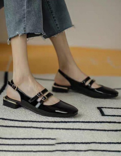 Replica Roman Style  Solid Black  Flats  For Ladies #797398 $25.48 USD for Wholesale