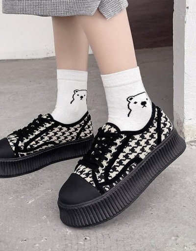 Casual Houndstooth Canvas Chunky Soles Shoes #797412 $29.71 USD, Wholesale Fashion Flats