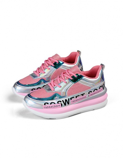 Replica Active Glossy Letter Wedge Lace Up Women Sneakers #797417 $47.13 USD for Wholesale