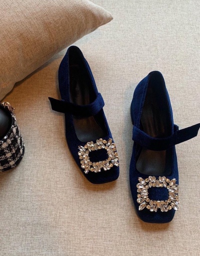 Replica Vintage Rhinestone Square Toe Suede Flats Shoes #797424 $27.51 USD for Wholesale