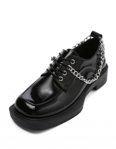 Replica Latest Style Square Toe Chain Pu Slip On Shoes #797443 $21.97 USD for Wholesale