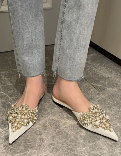 Closed Toe Faux Pearl Rhinestone Mule Slippers #797444 $44.27 USD, Wholesale Fashion Flats