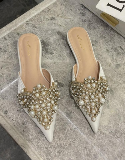 Replica Closed Toe Faux Pearl Rhinestone Mule Slippers #797444 $44.27 USD for Wholesale