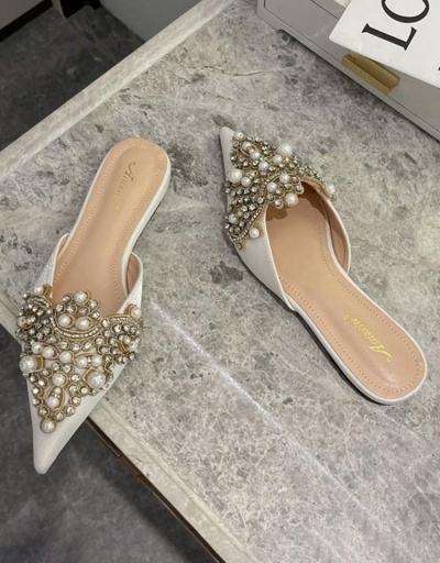 Replica Closed Toe Faux Pearl Rhinestone Mule Slippers #797444 $44.27 USD for Wholesale