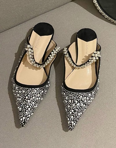 Replica Pointed Toe Rhinestone Evening Mules Slippers For Ladies #797445 $50.37 USD for Wholesale